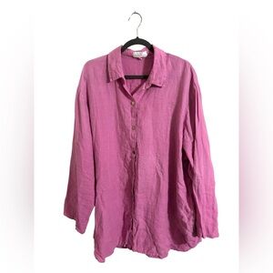 Soft Surroundings 100% Linen Pink Tunic Button Up Top 2XL